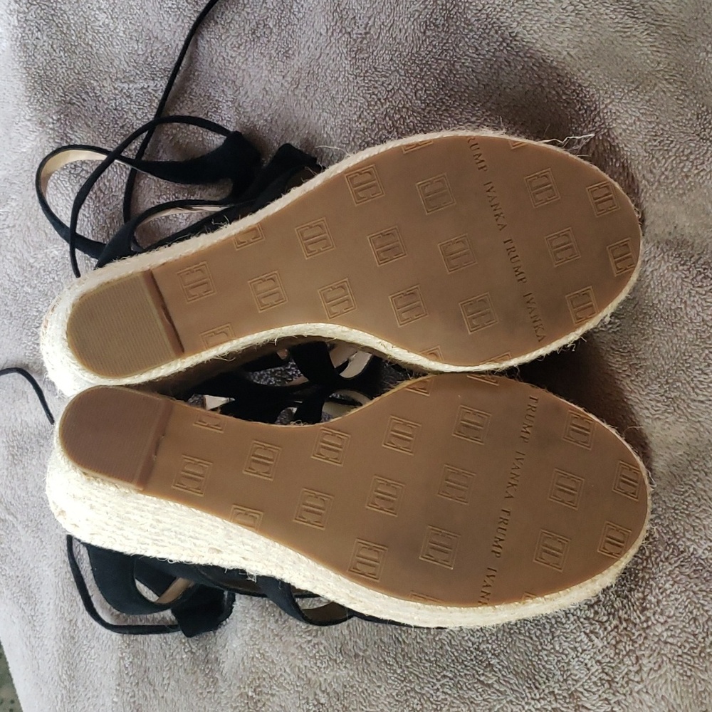 Ivanka Trump Suede Black Wedge Sandals - Picture 3 of 6